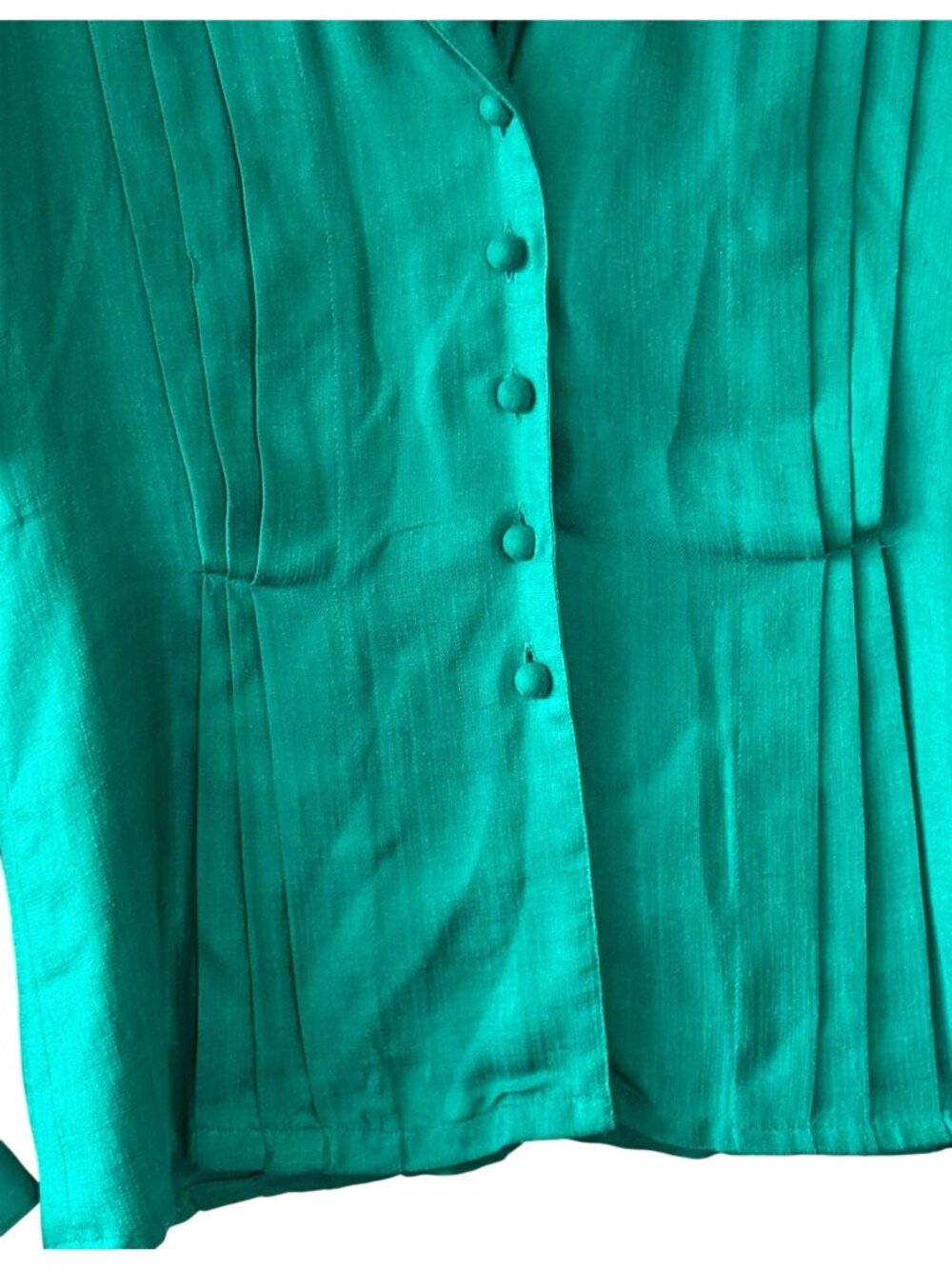 Vintage Evan Picone Petites Teal Button Front Pleated Blouse Top Size 4 - Picture 3 of 14